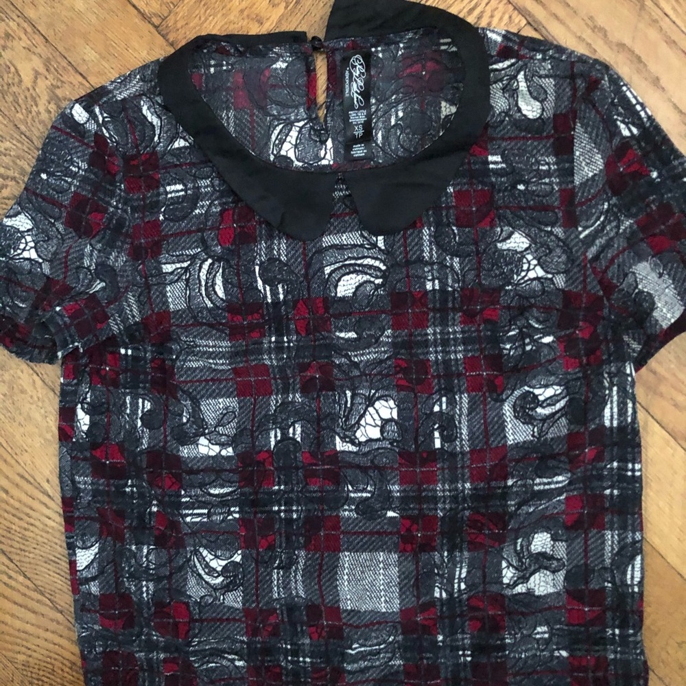 Plaid Peter Pan short sleeve blouse